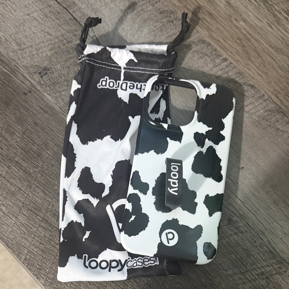 Loopy Case Black and White Cow Print Phone Case with Grip Loop